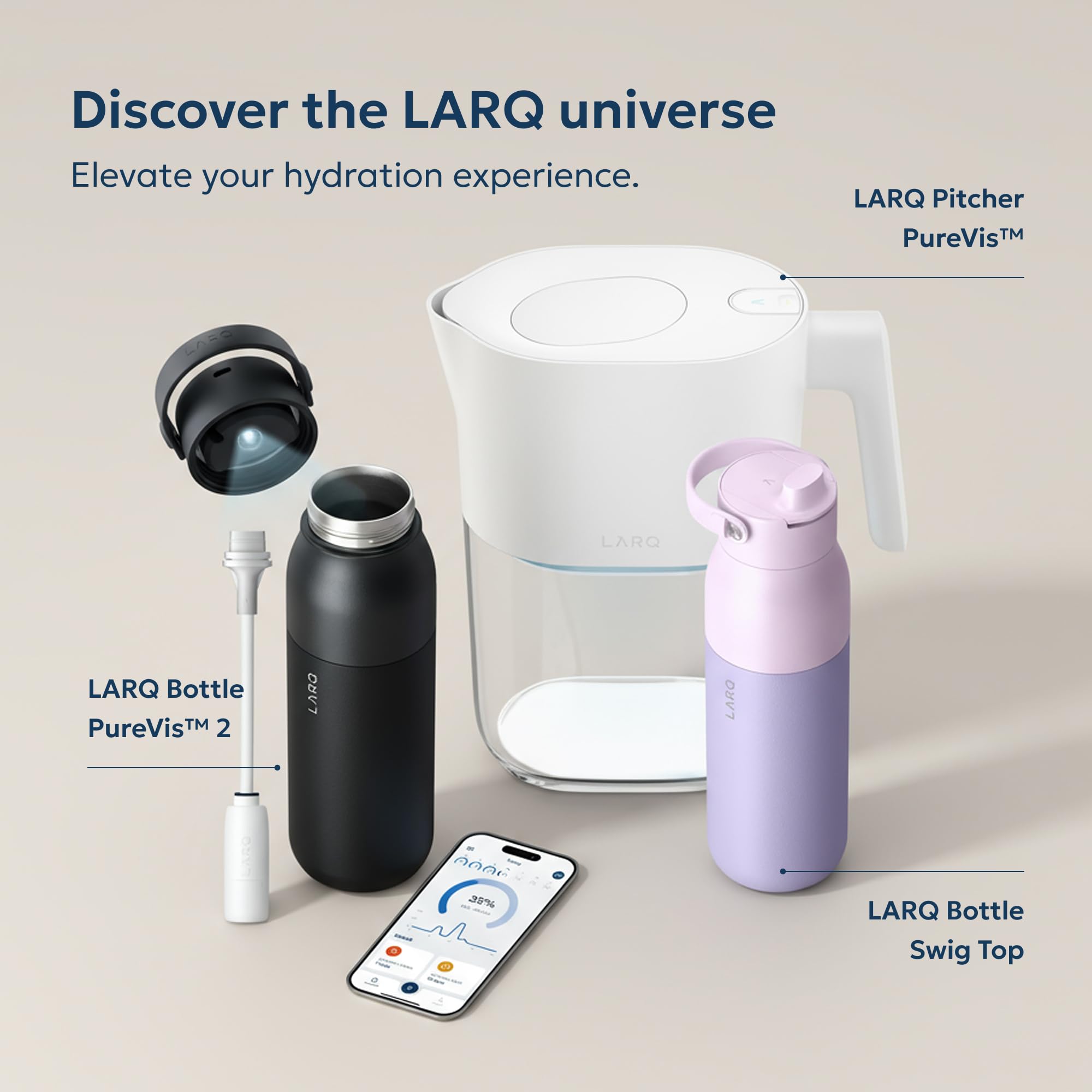 LARQ Bottle PureVis 17 oz - Self-Cleaning and Insulated Stainless Steel Water Bottle with UV Water Purifier and Award-winning Design | Reusable & Travel Friendly, 1-Year Warranty, Granite White - Image 9