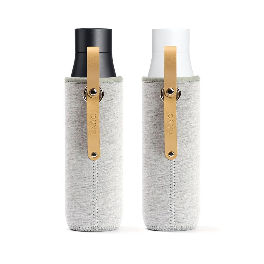 LARQ Frost & Sip Gift Set: Flip Top Obsidian Black & Granite White 17oz Insulated Water Bottles with Straw & 2 x Limited Edition Travel Sleeve with Leather Strap - Image 6