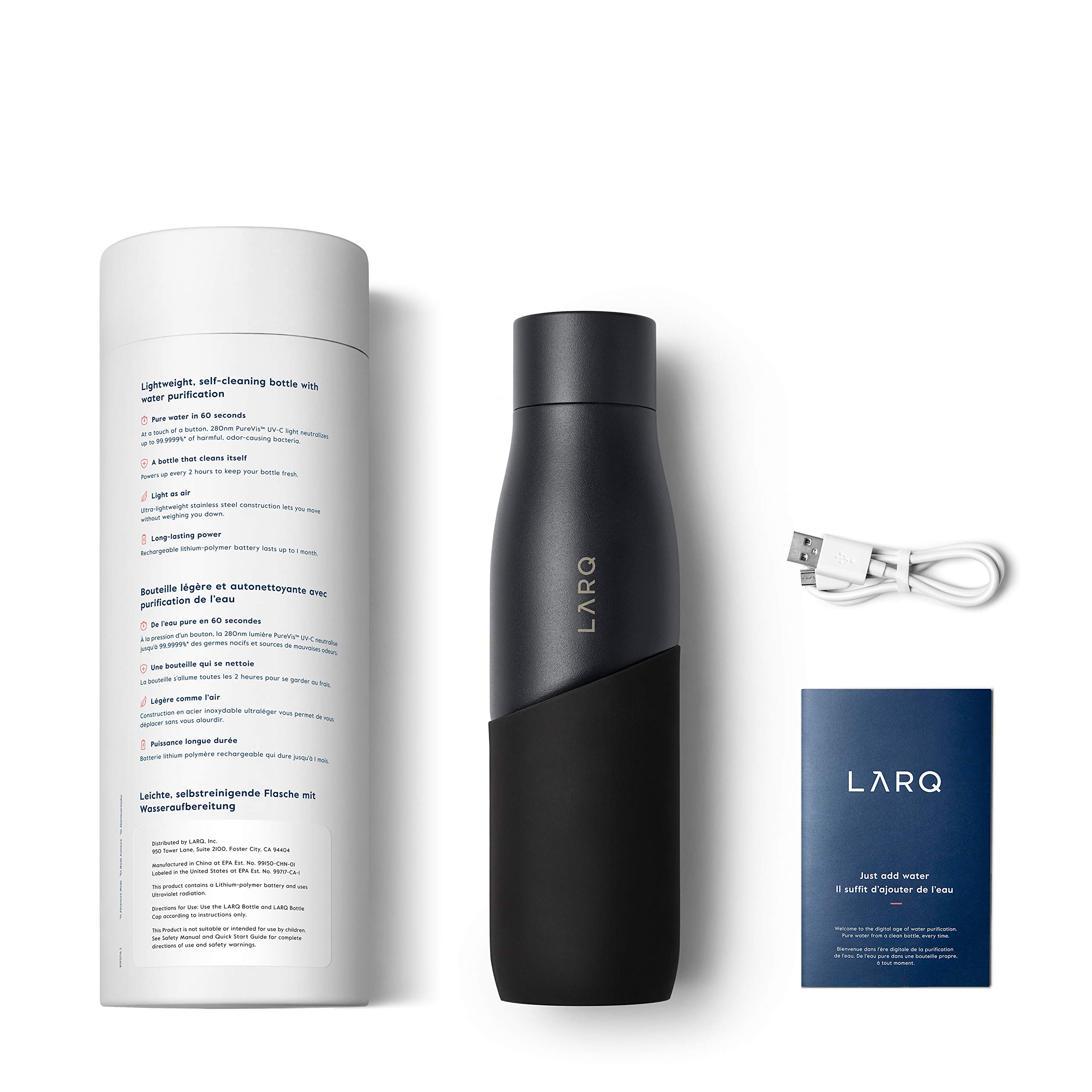 LARQ Bottle Movement PureVis 24 oz - Lightweight Self-Cleaning and Non-Insulated Stainless Steel Water Bottle with UV Water Purifier | Reusable & Travel Friendly, Black/Onyx - Image 7