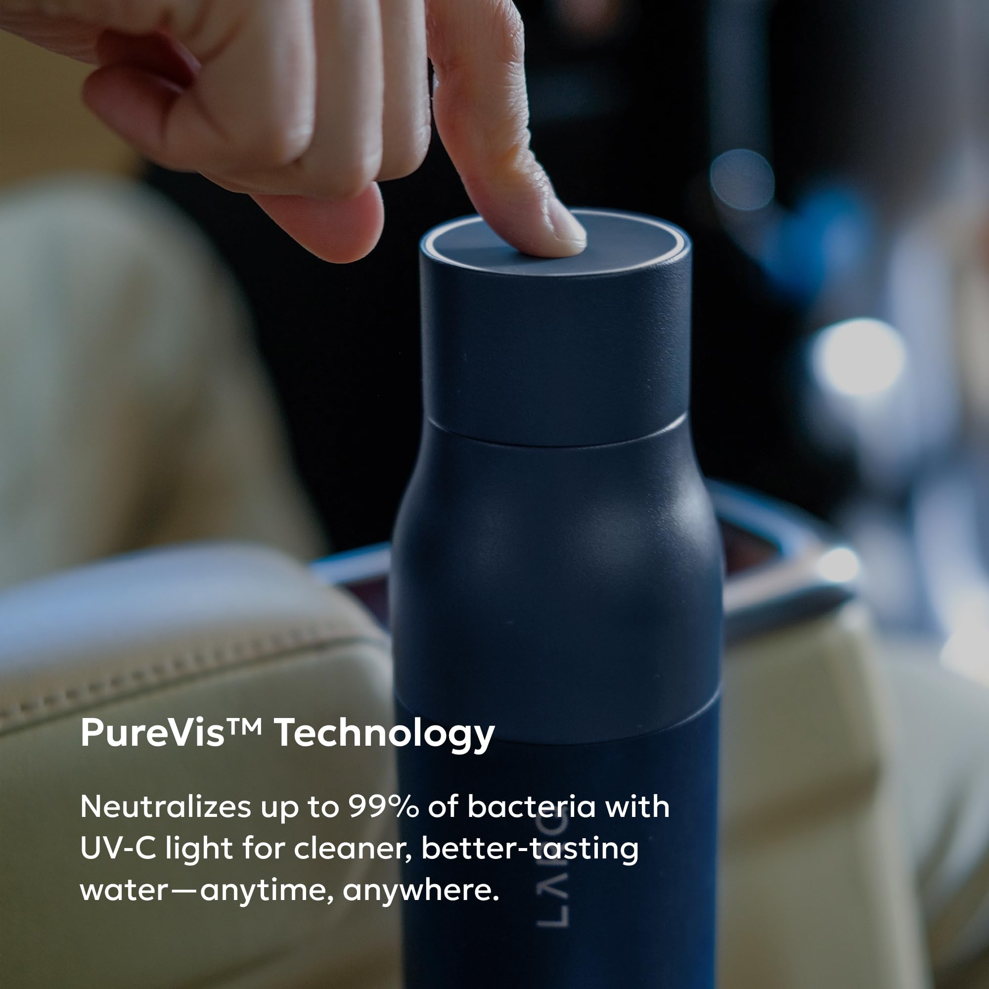 LARQ Bottle PureVis 17 oz - Self-Cleaning and Insulated Stainless Steel Water Bottle with UV Water Purifier and Award-winning Design | Reusable & Travel Friendly, Monaco Blue - Image 3