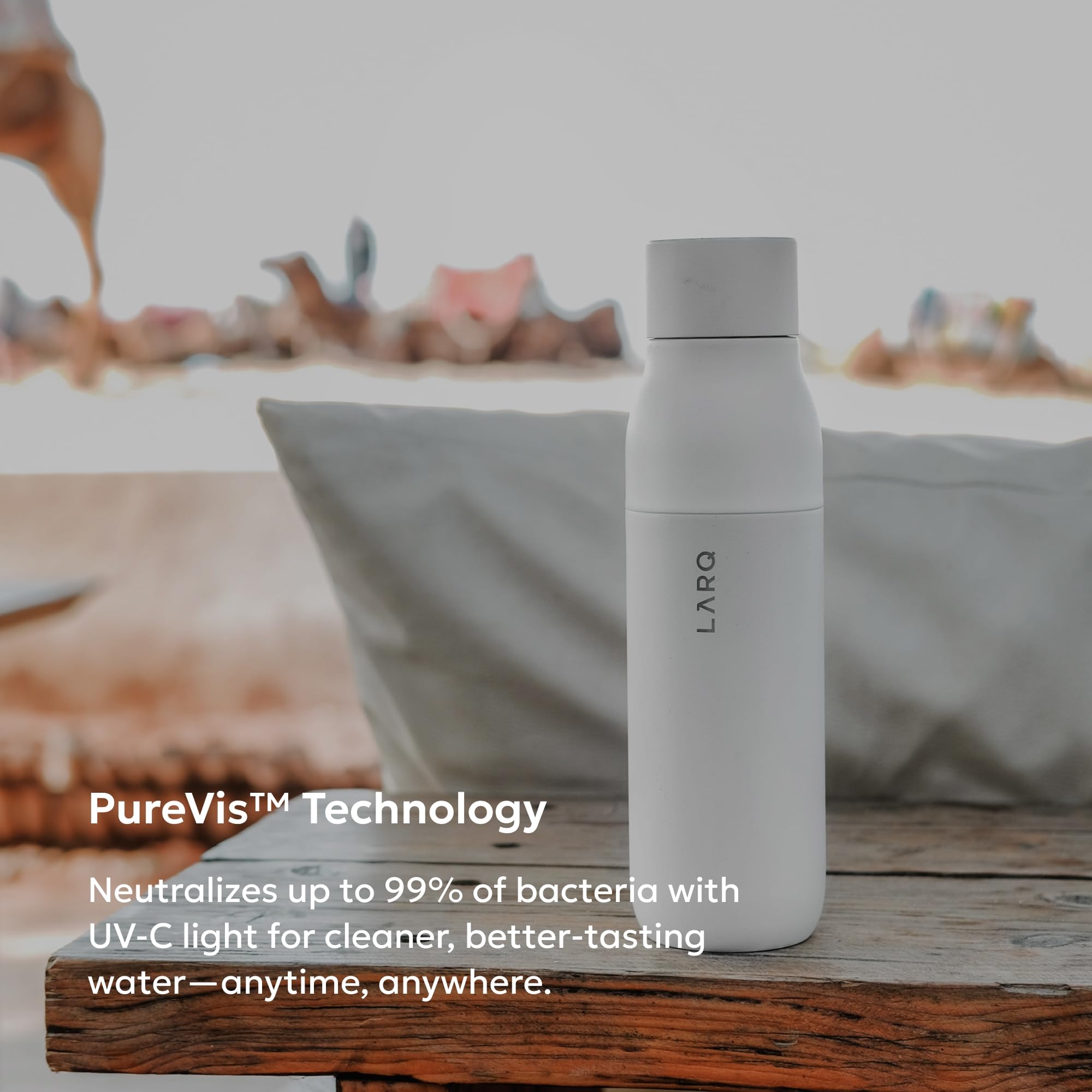 LARQ Bottle PureVis 17 oz - Self-Cleaning and Insulated Stainless Steel Water Bottle with UV Water Purifier and Award-winning Design | Reusable & Travel Friendly, 1-Year Warranty, Granite White - Image 3