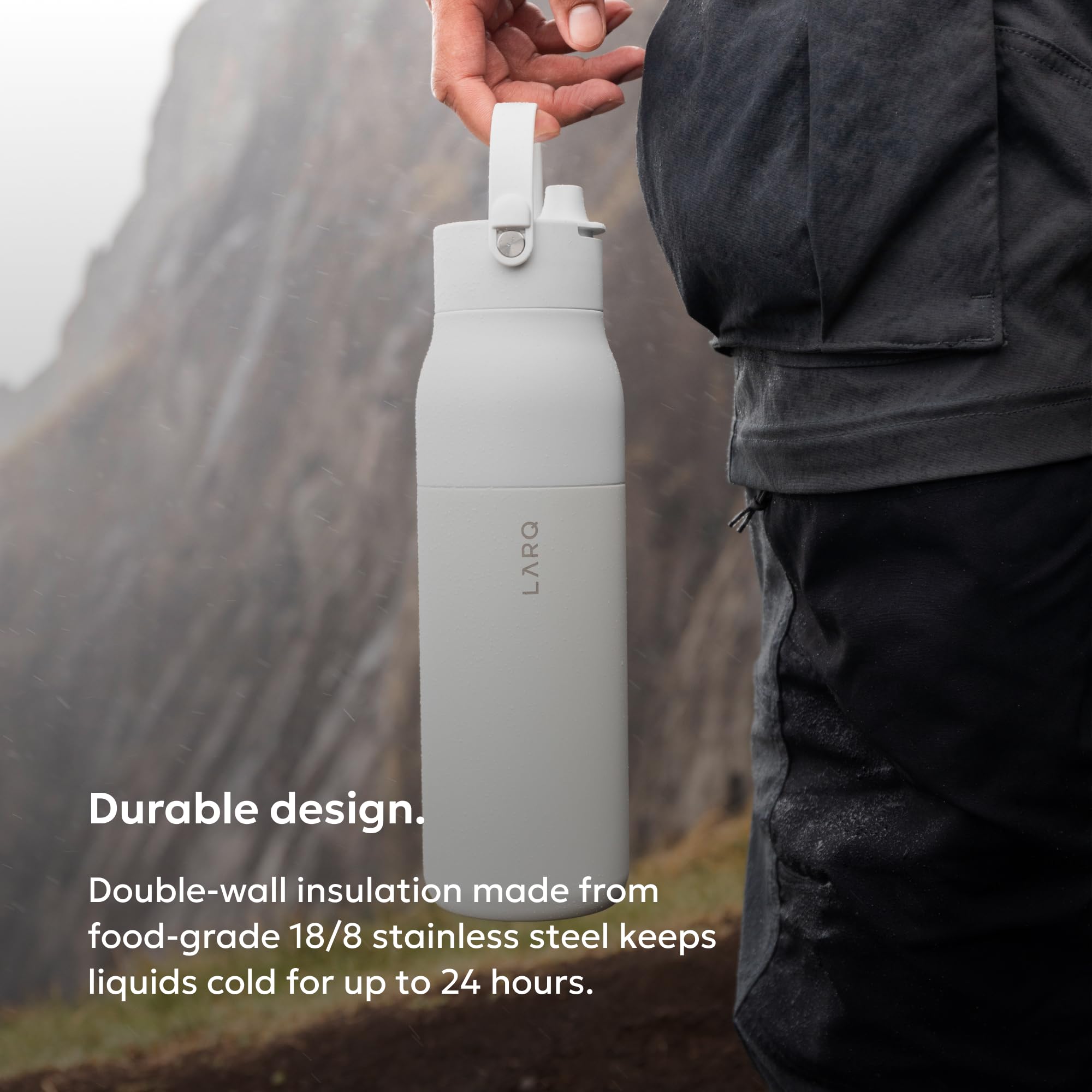 LARQ Bottle Swig Top 34oz - Insulated Stainless Steel Water Bottle With Built-In Silicone Handle | BPA Free | Reusable Water Bottle for Sports, Gym, and Travel, Granite White - Image 4
