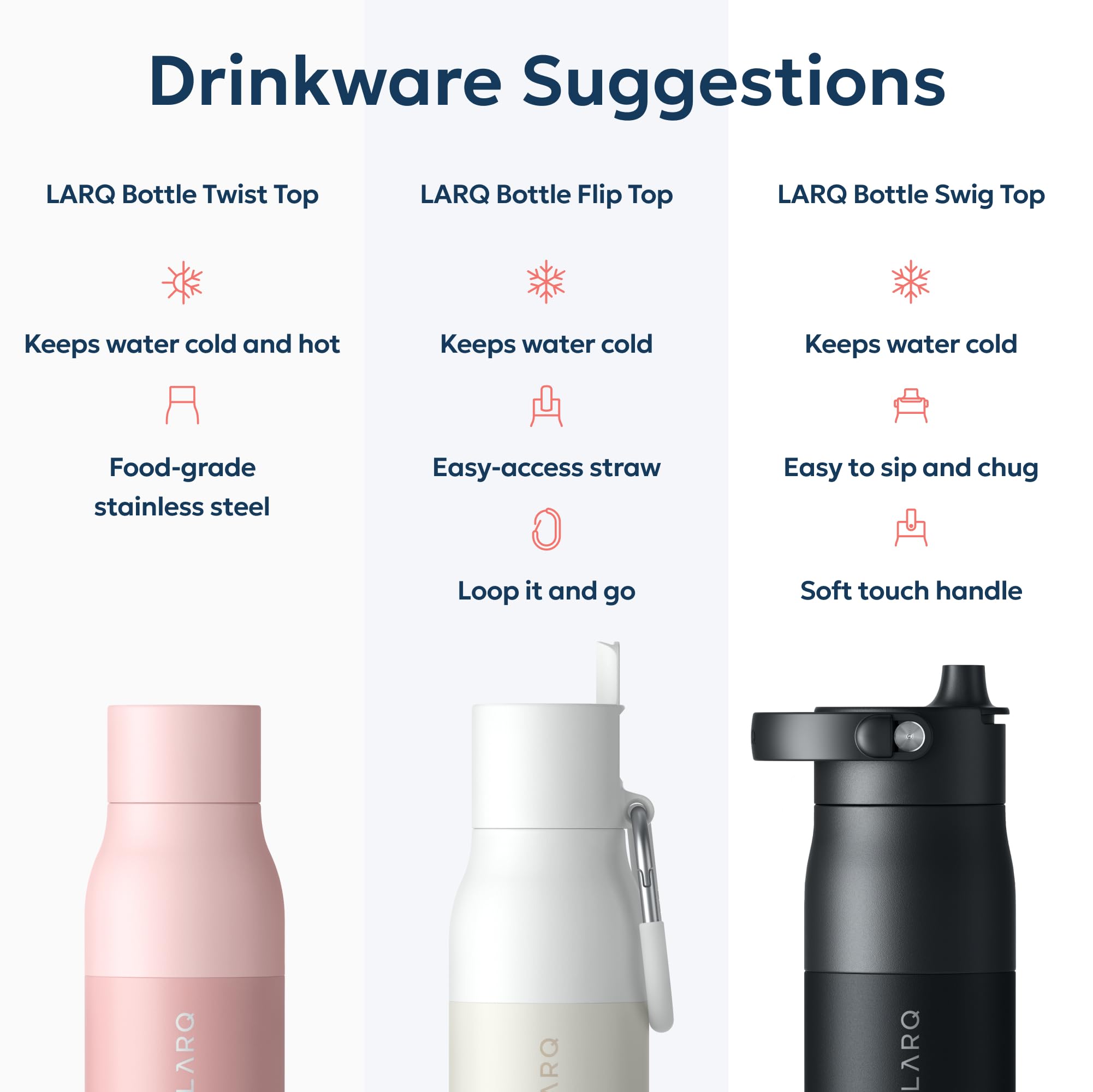 LARQ Bottle Twist Top 17 oz - Insulated Stainless Steel Water Bottle | BPA Free | Reusable for Camping, Office, Travel | Keeps Drinks Cold and Hot, Himalayan Pink - Image 6
