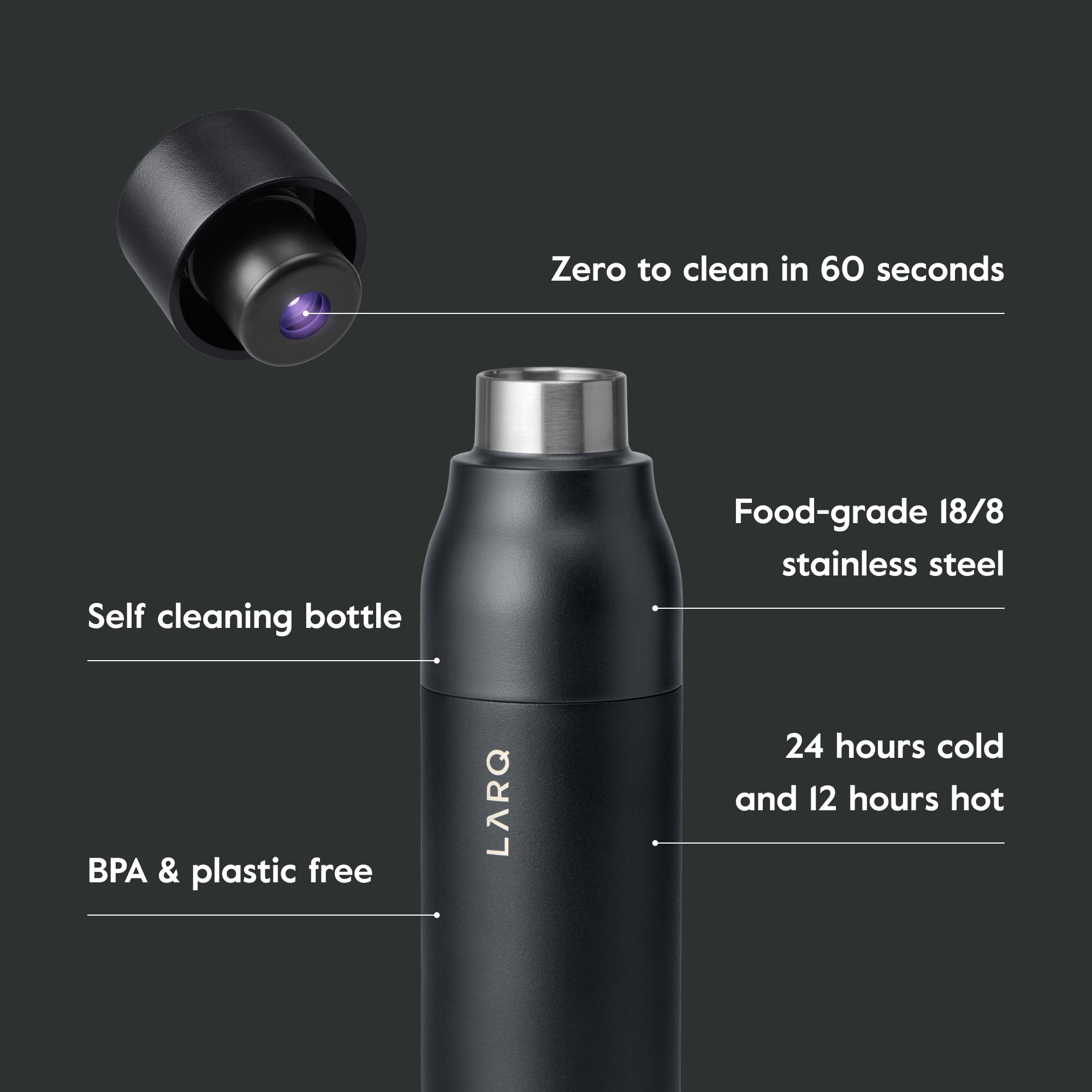 LARQ Clean AF Gift Set Bottle PureVis, Self-Cleaning Water Bottle 17oz + Filtered Insulated Water Bottle 17oz | Reusable Bottles, Travel Friendly, BPA free - Image 2