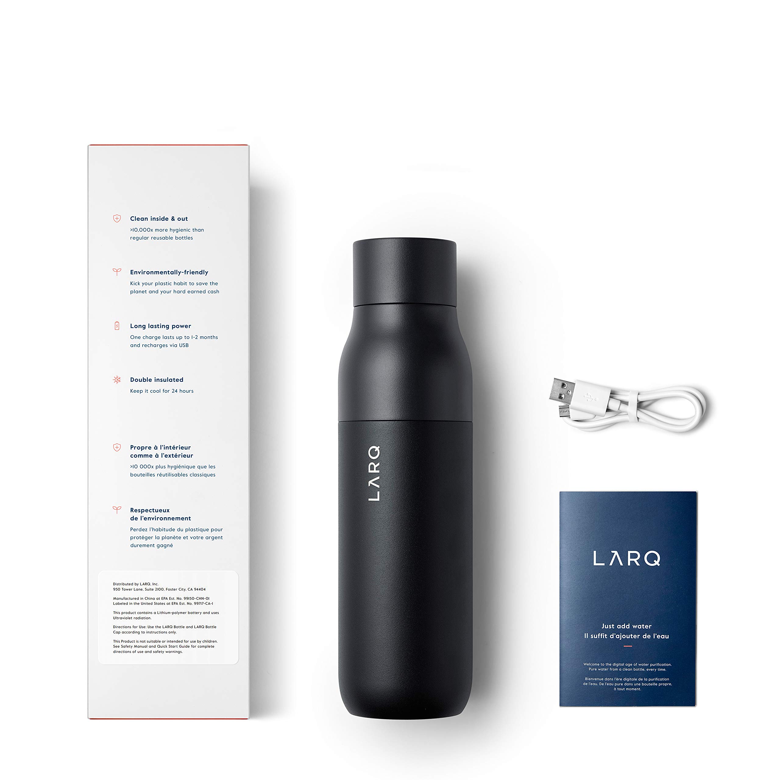 LARQ Clean AF Gift Set Bottle PureVis, Self-Cleaning Water Bottle 17oz + Filtered Insulated Water Bottle 17oz | Reusable Bottles, Travel Friendly, BPA free - Image 4