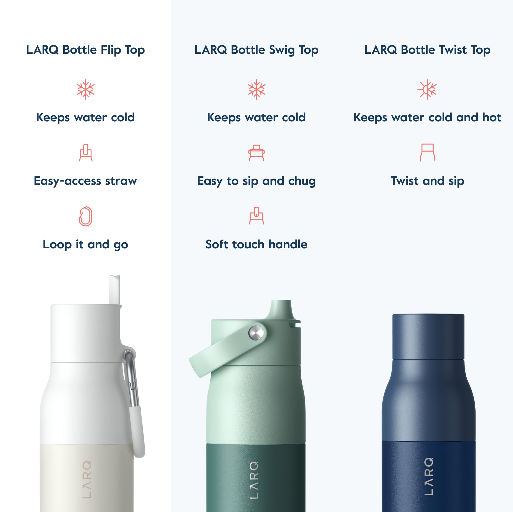 Flippin' Good Gift Set - 3x LARQ Bottles Flip Top 25oz - Insulated Stainless Steel Water Bottles With Straw | Thermos, BPA Free | Keep Drinks Cold for 24 Hour - Image 4