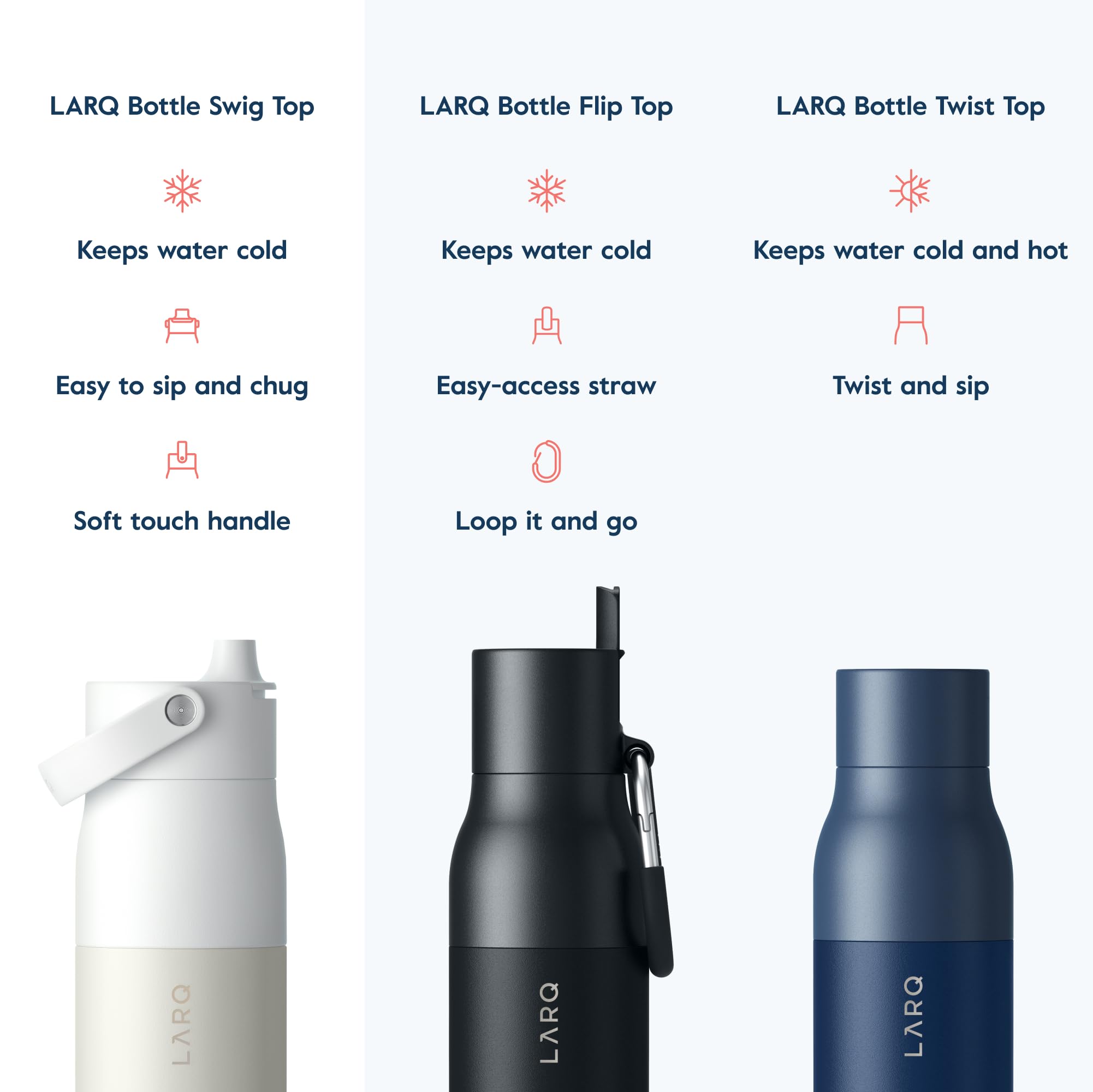 LARQ Jolly Good Gift Set - 3x Bottles Swig Top 23oz - Insulated Stainless Steel Water Bottles With Built-In Silicone Handle | Thermos, BPA Free| Keep Drinks Cold for 24 Hour - Image 4