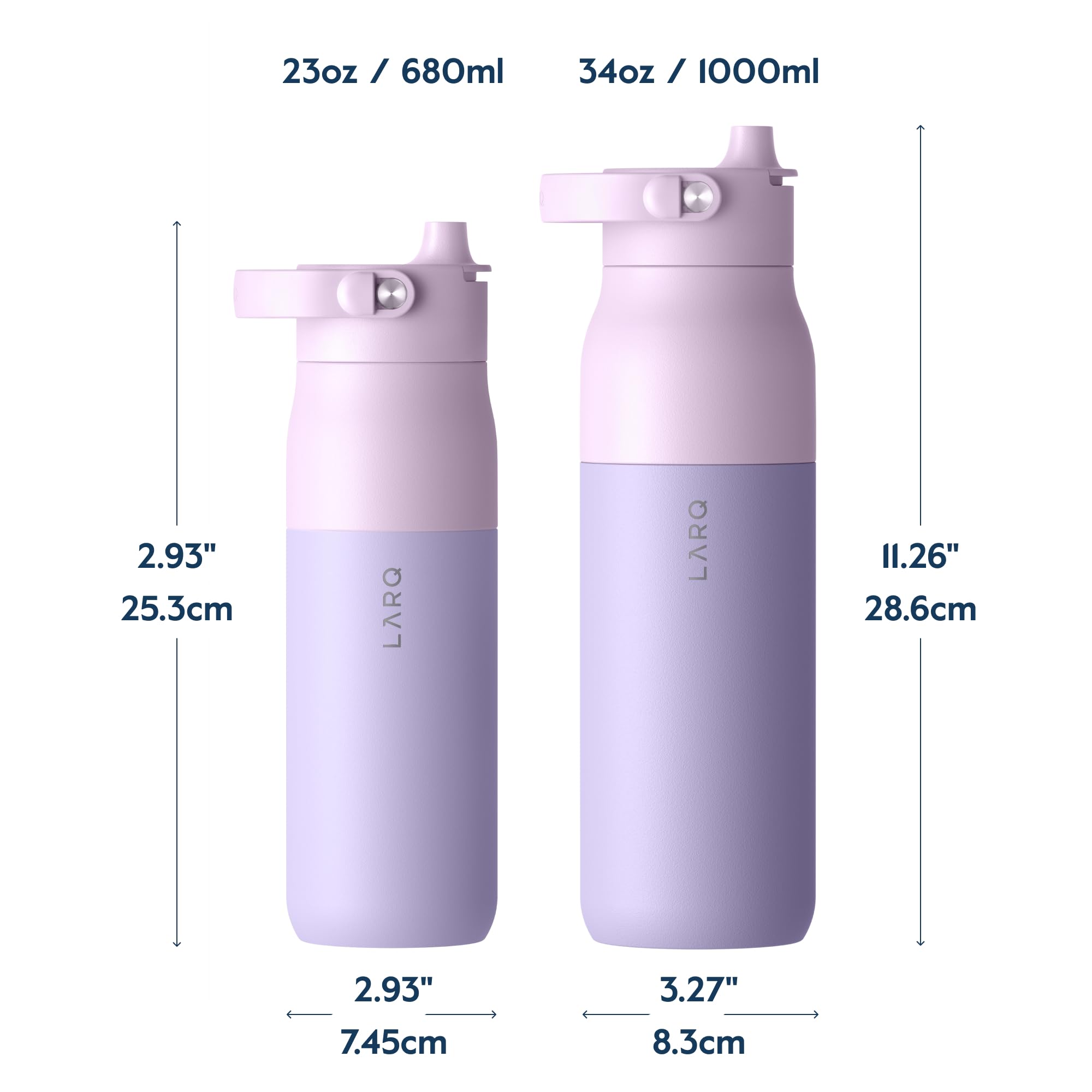 LARQ Twice as Nice Set Bottle Swig Top 23oz - Insulated Stainless Steel Water Bottle With Built-In Silicone Handle, Eucalyptus Green & Luberon Lavender - Image 3