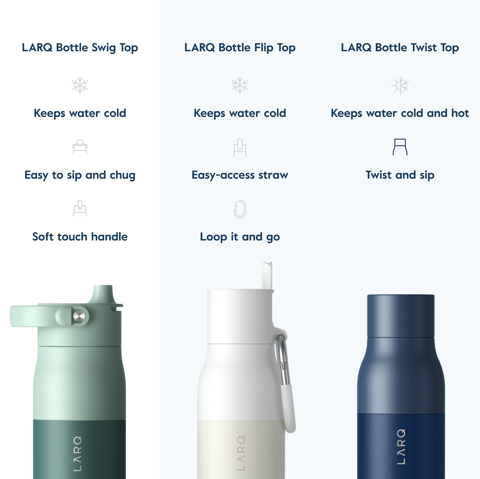 LARQ Twice as Nice Set Bottle Swig Top 23oz - Insulated Stainless Steel Water Bottle With Built-In Silicone Handle, Eucalyptus Green & Luberon Lavender - Image 4