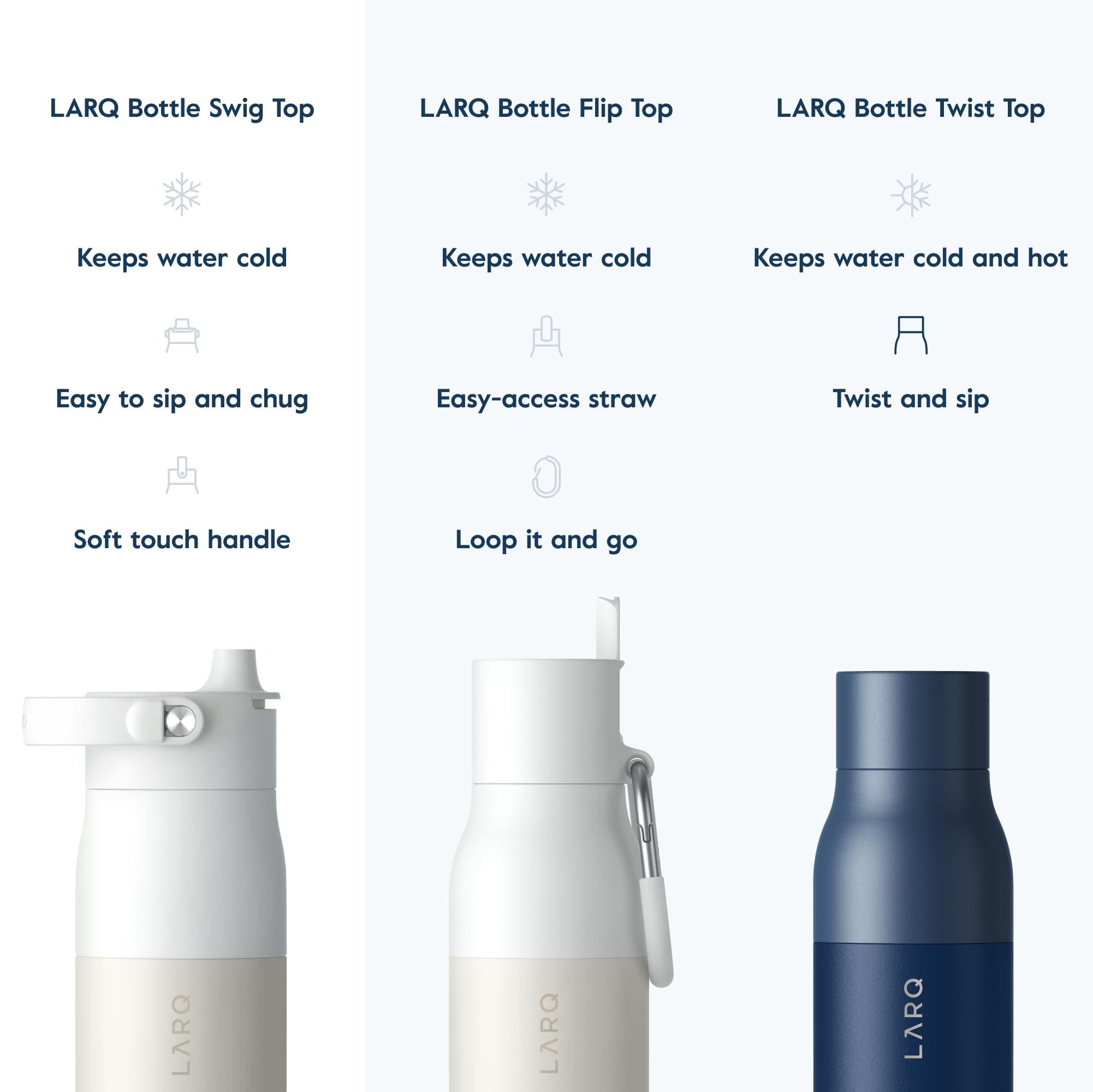 LARQ Twice as Nice Set Bottle Swig Top 34oz - Insulated Stainless Steel Water Bottle With Built-In Silicone Handle, Granite White & Luberon Lavender - Image 4