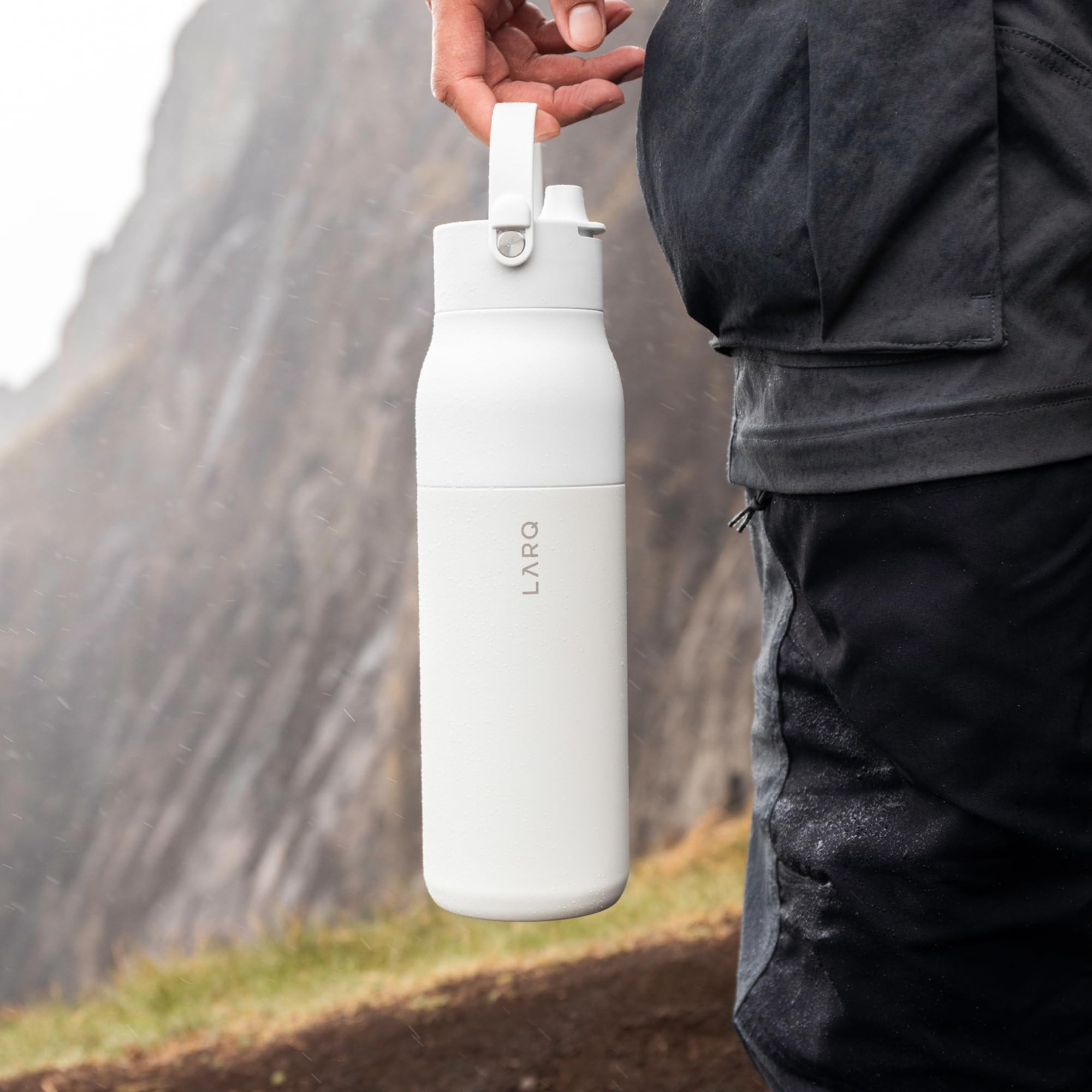 LARQ Twice as Nice Set Bottle Swig Top 34oz - Insulated Stainless Steel Water Bottle With Built-In Silicone Handle, Granite White & Luberon Lavender - Image 6