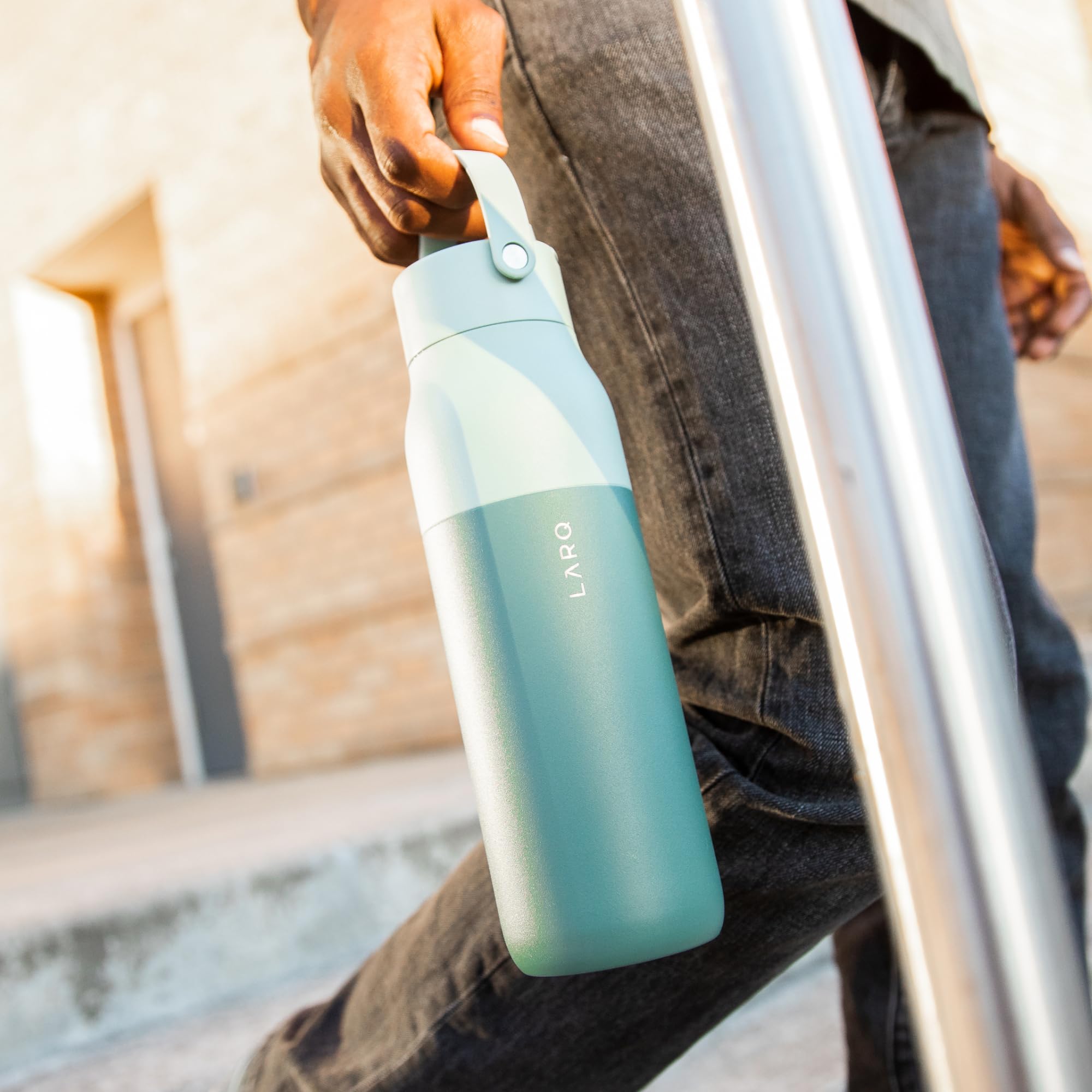 LARQ Twice as Nice Set Bottle Swig Top 34oz - Insulated Stainless Steel Water Bottle With Built-In Silicone Handle, Eucalyptus Green & Luberon Lavender - Image 4