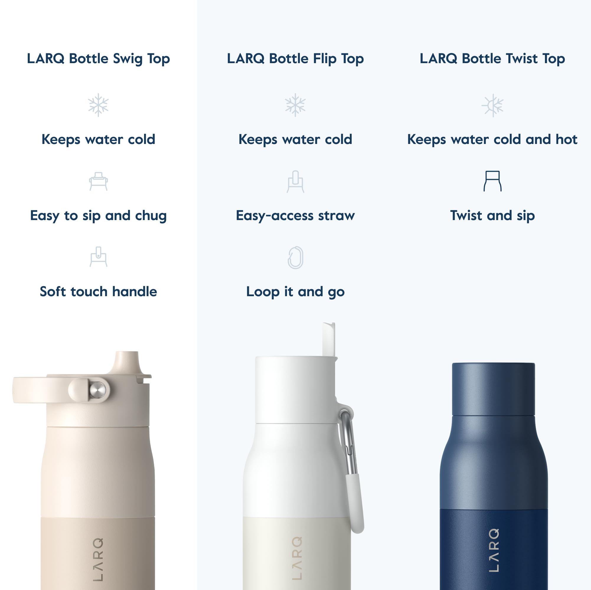 LARQ Twice as Nice Set Bottle Swig Top 34oz - Insulated Stainless Steel Water Bottle With Built-In Silicone Handle, Mojave Dune & Obsidian Black - Image 4